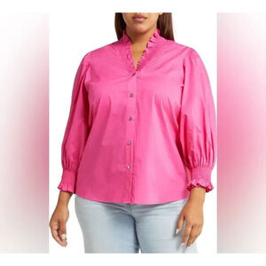Harshman Bonnie Shirt 2X‎ Fuchsia Pink Cotton Ruffle Blouse Romantic Boho NWT